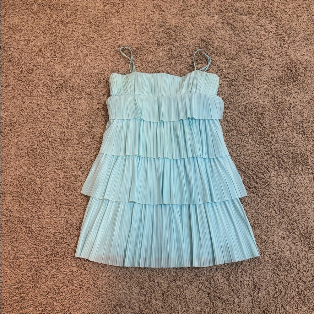 Amanda Uprichard Light Blue Tiered Mini Dress